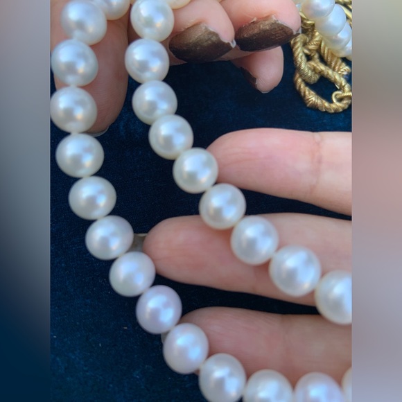 Gorgeous Judith Ripka Gold Vermeil Link Chain Pearl Strand w/Sapphire Cabochons - Picture 3 of 12